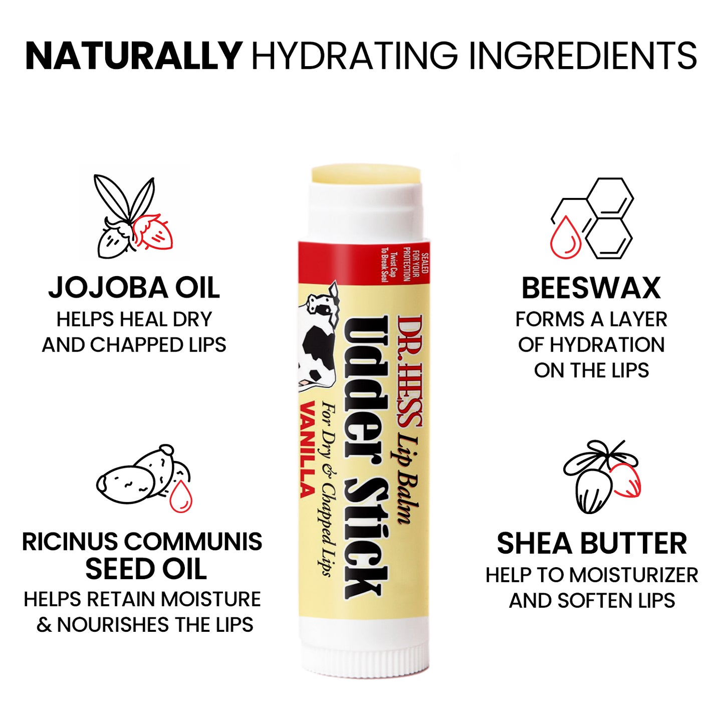 Dr. Hess Udder Stick Lip Balm, Vanilla, 4 Count