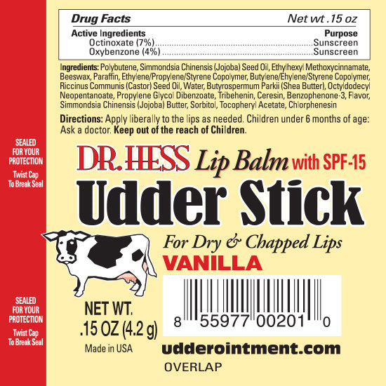 Dr. Hess Udder Stick Lip Balm, Assorted 4 Pack (Cherry, Vanilla, Mint, Pomegranate)