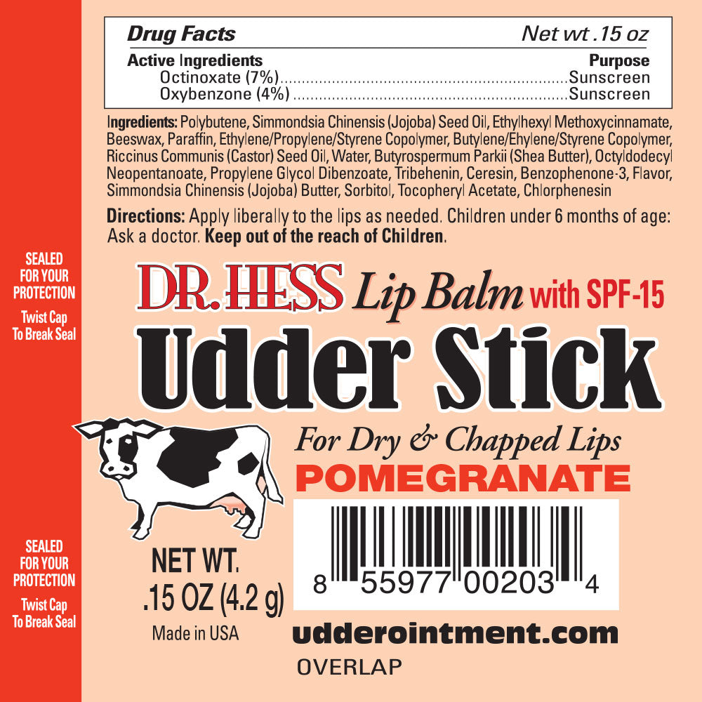 Dr. Hess Udder Stick Lip Balm, Pomegranate, 4 Count