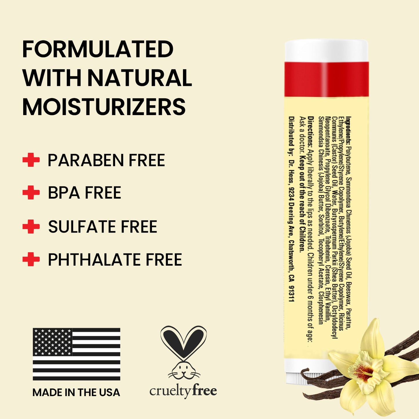 Dr. Hess Udder Stick Lip Balm, Vanilla, 4 Count