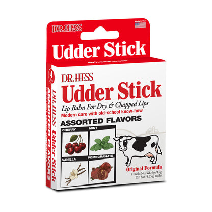 Dr. Hess Udder Stick Lip Balm, Cherry, Vanilla, Mint, Pomegranate 4 Pack