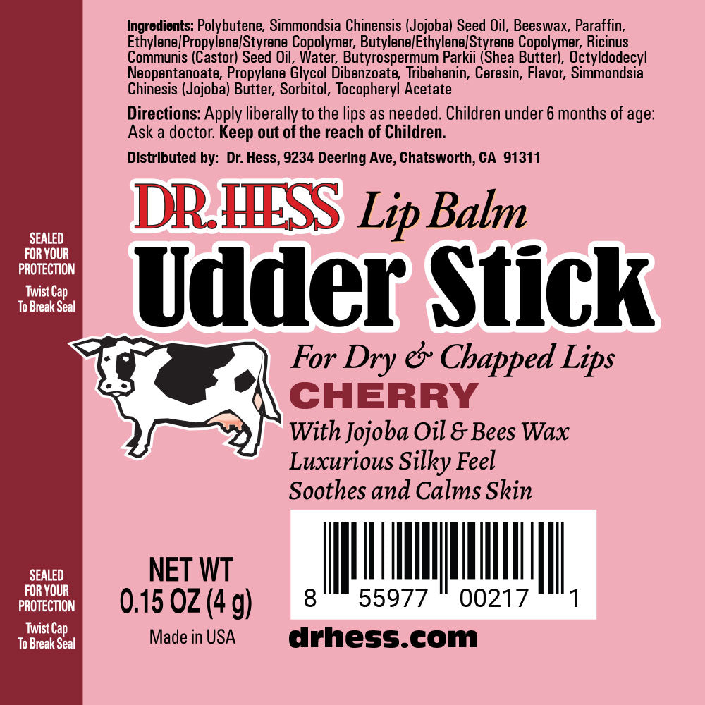 Dr. Hess Udder Stick Lip Balm, Cherry, 4 Count