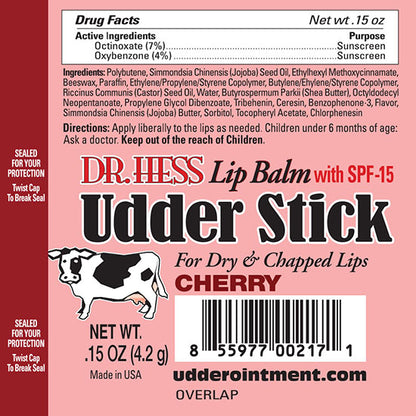 Dr. Hess Udder Stick Lip Balm, Cherry, 4 Count