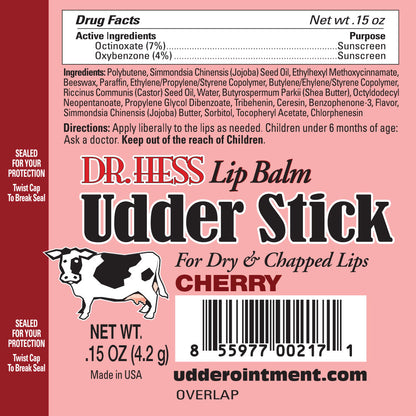 Dr. Hess Udder Stick Lip Balm, Cherry, 4 Count
