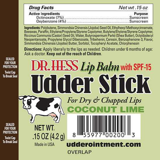 Dr. Hess Udder Stick Lip Balm, Coconut Lime, 4 Count