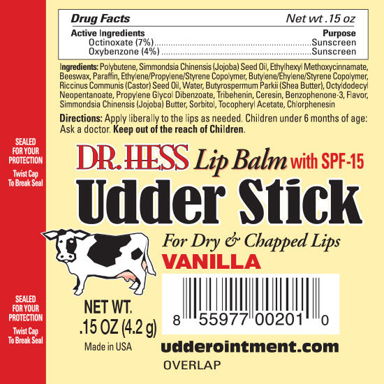 Dr. Hess Udder Stick Lip Balm, Vanilla, 4 Count