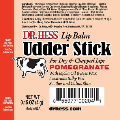 Dr. Hess Udder Stick Lip Balm, Pomegranate, 4 Count