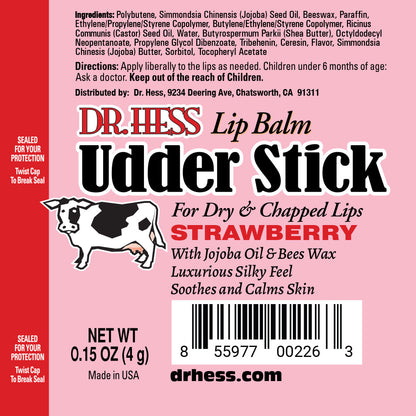 Dr. Hess Udder Stick Lip Balm, Strawberry, 4 Count