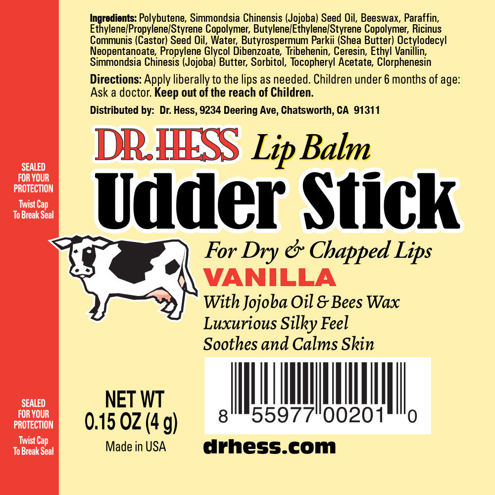 Dr. Hess Udder Stick Lip Balm, Cherry, Vanilla, Mint, Pomegranate 4 Pack