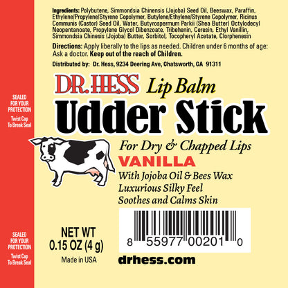 Dr. Hess Udder Stick Lip Balm, Cherry, Vanilla, Mint, Pomegranate 4 Pack