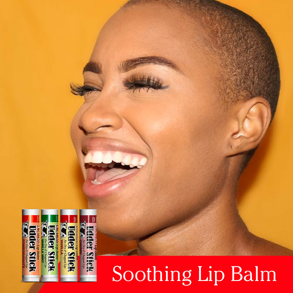 Dr. Hess Udder Stick Lip Balm, Cherry, Vanilla, Mint, Pomegranate 4 Pack