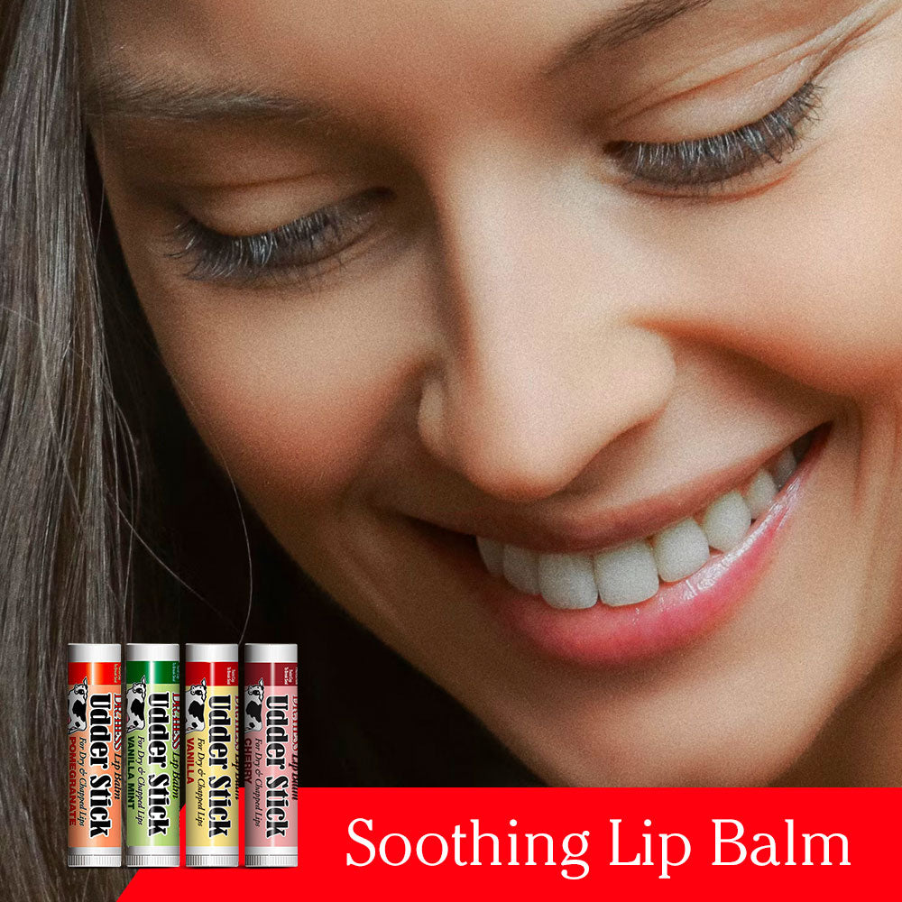 Dr. Hess Udder Stick Lip Balm, Cherry, Vanilla, Mint, Pomegranate 4 Pack