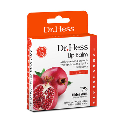 Dr. Hess Udder Stick Lip Balm, Pomegranate, 4 Count