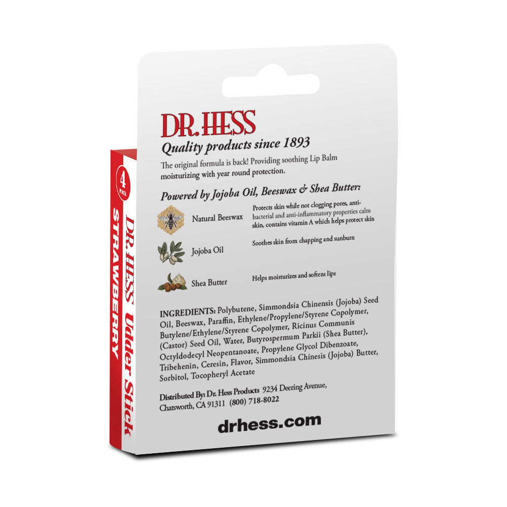 Dr. Hess Udder Stick Lip Balm, Strawberry, 4 Count