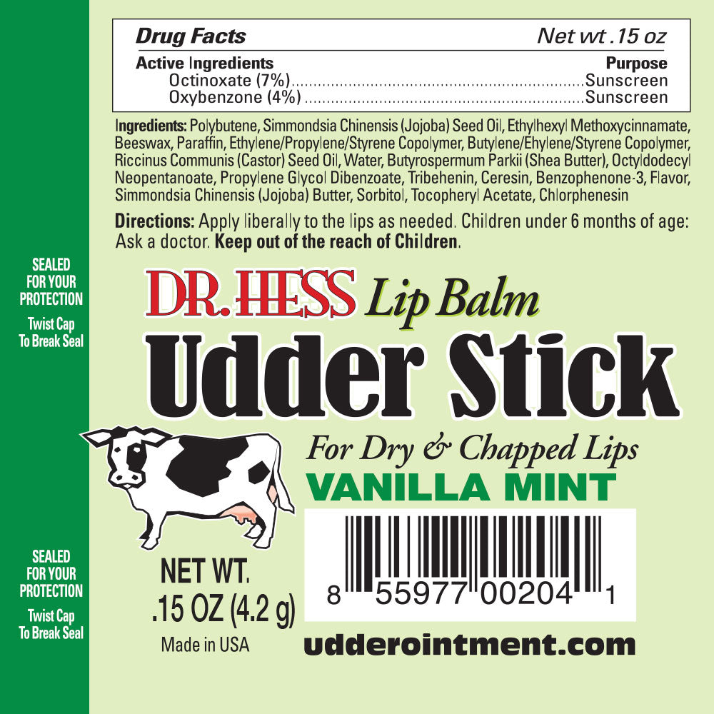Dr. Hess Udder Stick Lip Balm, Vanilla Mint, 4 Count