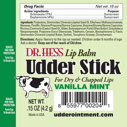 Dr. Hess Udder Stick Lip Balm, Vanilla Mint, 4 Count