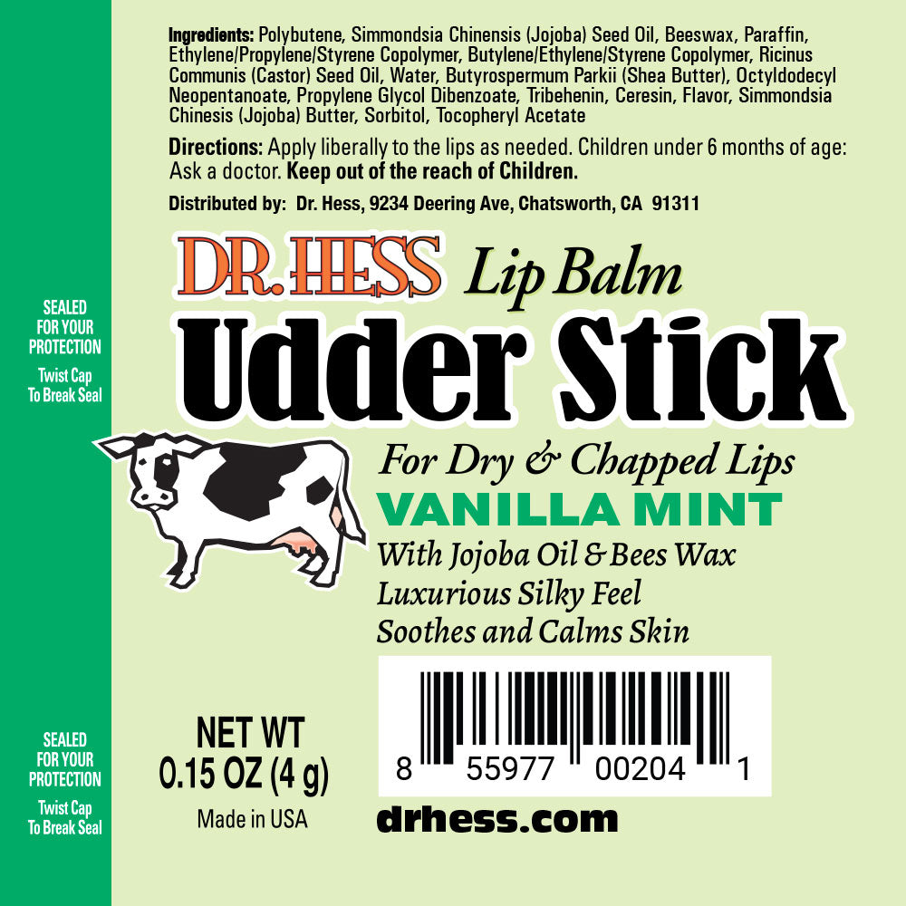 Dr. Hess Udder Stick Lip Balm, Vanilla Mint, 4 Count